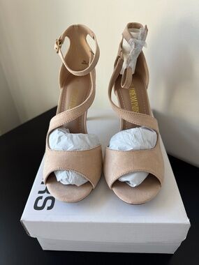 DREAM PAIRS Women's NILE Fashion Stilettos Open Toe Pump Heel Sandals- Nude, NWT
